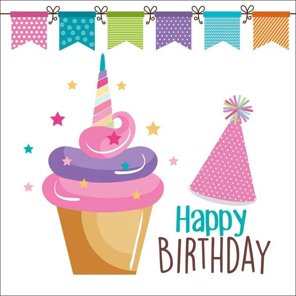 カップケーキ付きの幸せな誕生日カード — ストックベクタ