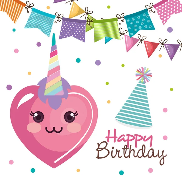 Happy birthday card with heart love — Stock Vector