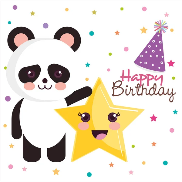Cartão de aniversário feliz com panda urso — Vetor de Stock