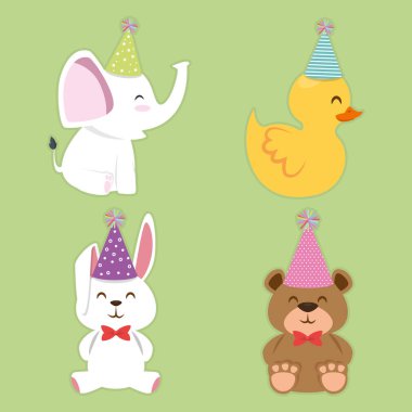 mutlu doğum günü kartı ile küme sevimli hayvanlar