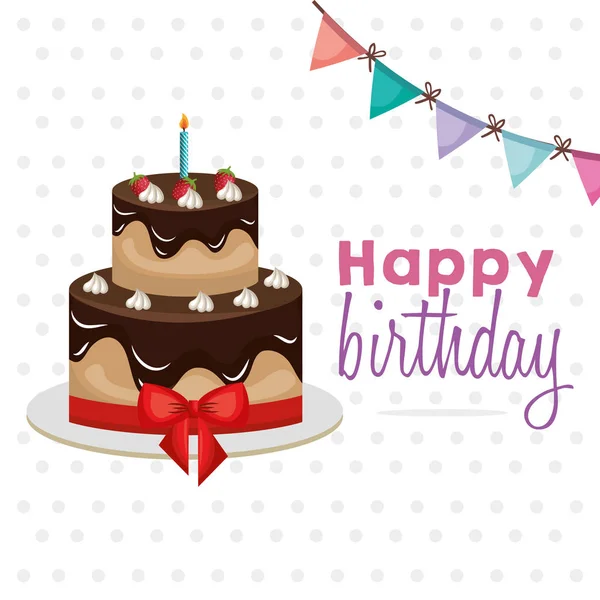 Tarjeta de cumpleaños feliz con pastel dulce — Vector de stock