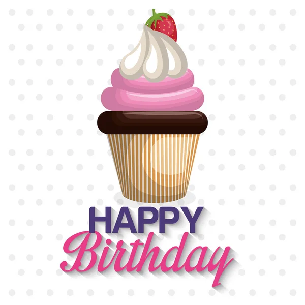 Tarjeta de cumpleaños feliz con cupcake — Vector de stock