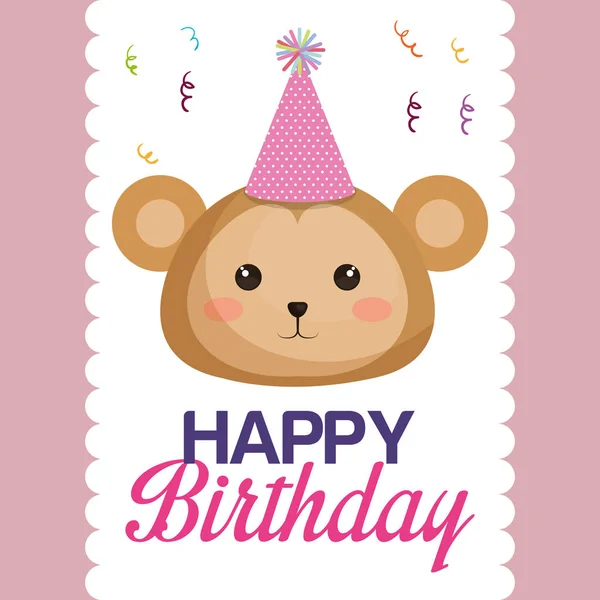 Happy birthday card with monkey character — Stock Vector