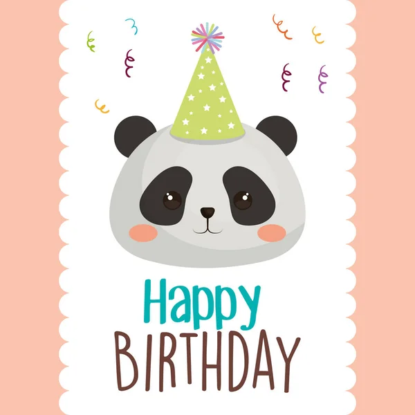 Cartão de aniversário feliz com panda urso — Vetor de Stock