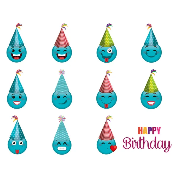 Cartão de aniversário feliz com emoticon —  Vetores de Stock