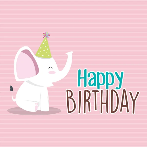 Happy birthday card with cute elephant character — Stock Vector