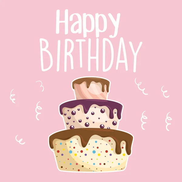 Happy birthday card with sweet cake — Stock Vector