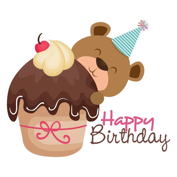 Joyeux anniversaire carte avec ours — Image vectorielle