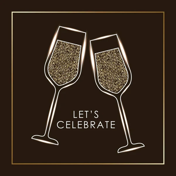 Vamos comemorar o par de taças de champanhe bebida —  Vetores de Stock