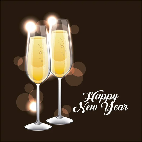 Happy new year pair of champagne glass cheers — стоковый вектор