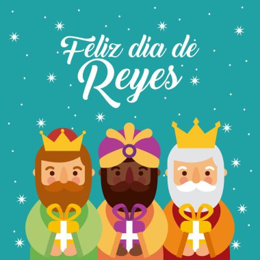 İsa'ya feliz dia de los reyes üç sihirli Kral getirmek sunar
