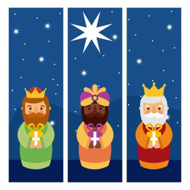 İsa'ya feliz dia de los reyes üç sihirli Kral getirmek sunar