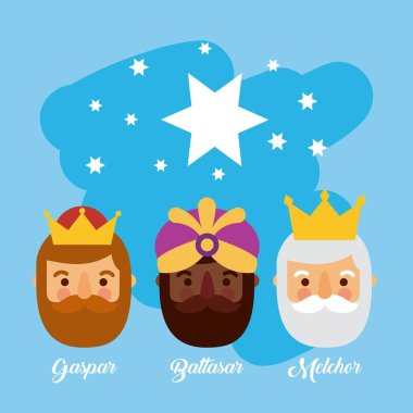 three wise men bringing gifts to christ star night scene clipart