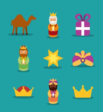 Üç Akil Adam simgeler sihirli soyu sunar yıldız crown deve