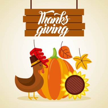 Şükran günü ahşap tahta Türkiye kabak ve ayçiçeği yazı