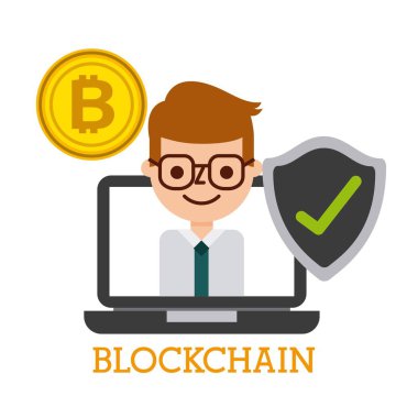blockchain dizüstü bilgisayar iş adamı bitcoin kalkan koruma