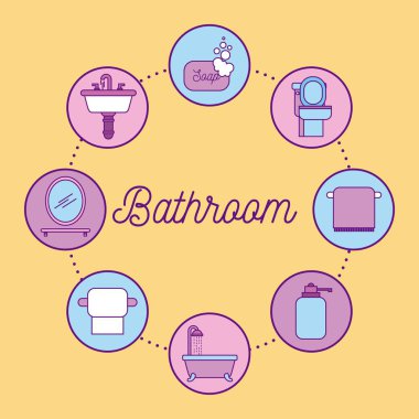 banyo ekipmanları öğeleri simgeler daire