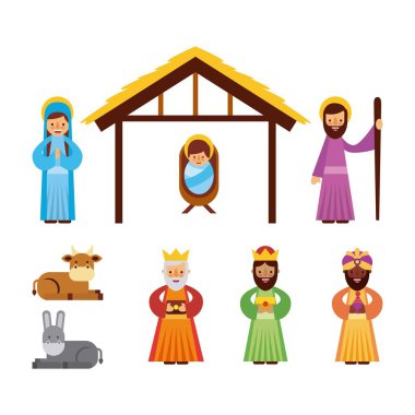 insanlar hayvan yemlik Noel tatili kümesi