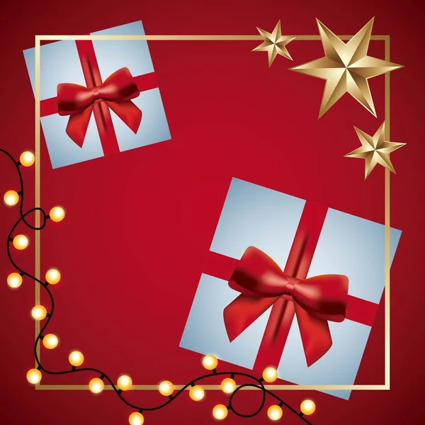 Vermelho Natal cartão presentes estrela e luz modelo de decoração — Vetor de Stock