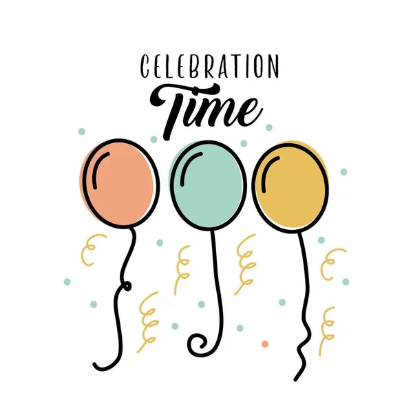 Tempo de celebração aniversário balões voando decoração — Vetor de Stock