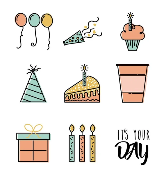 Happy birthday wish celebration time icons — стоковый вектор