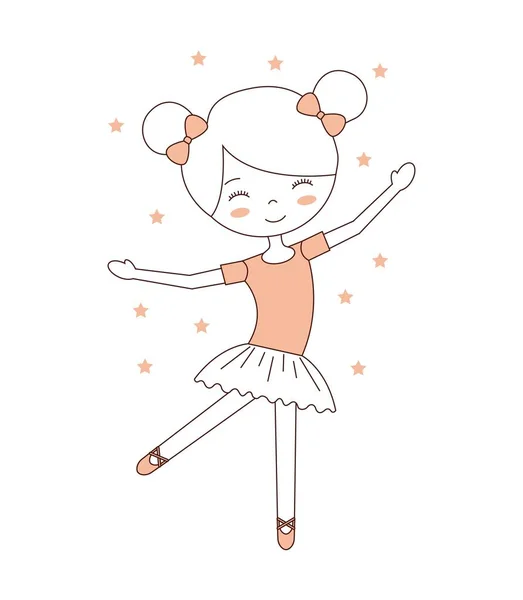 Ballet petite fille dansant avec des étoiles décoration — Image vectorielle
