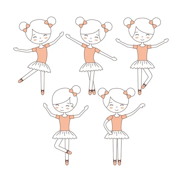 Schattige ballerina meisjes beoefenen van ballet dans — Stockvector