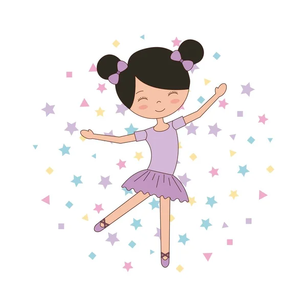Ballet niña bailando con estrellas decoración — Vector de stock