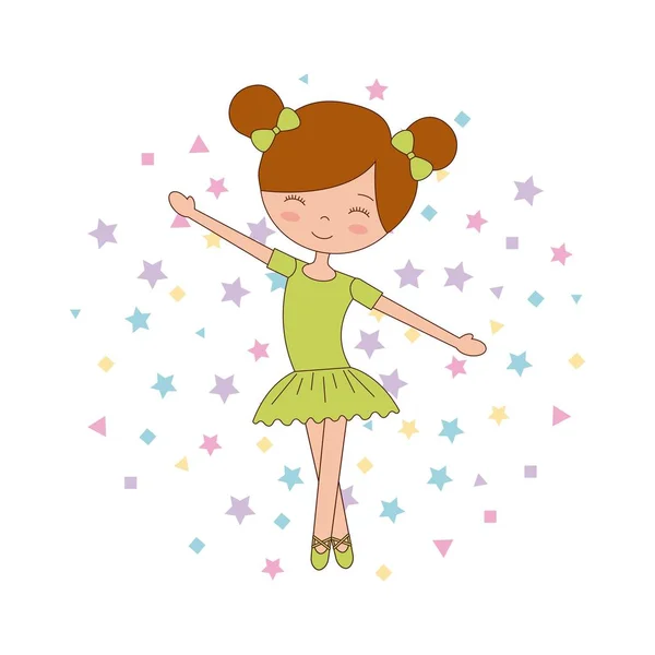 Ballett kleines Mädchen tanzt mit Sternen Dekoration — Stockvektor