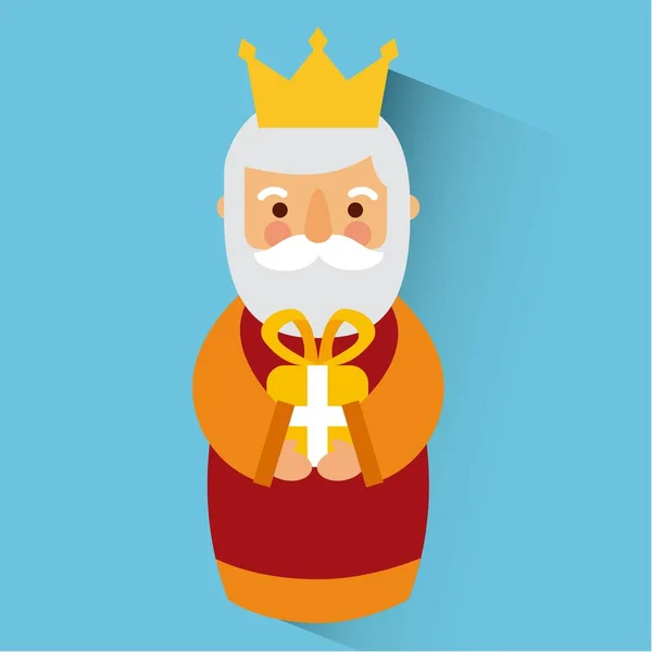 Sabio rey celebración de Navidad traer regalos a Jesús — Vector de stock