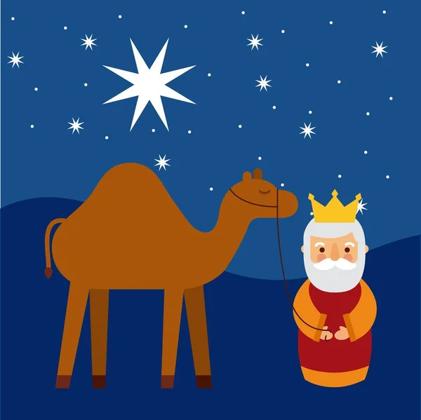 Cartoon vise kung med kamel manger traditionella — Stock vektor