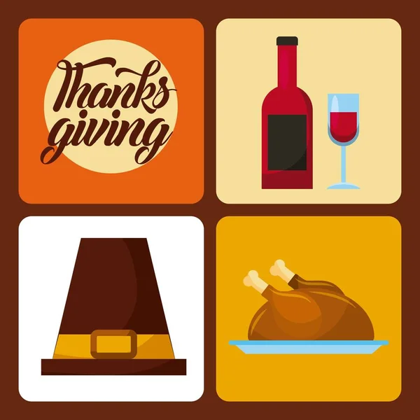 Thanksgiving set icons celebration holiday traditional — Stock Vector