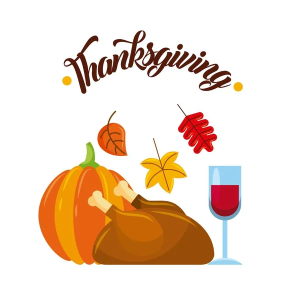Thanksgiving turkey with custom designed lettering theme — Stock Vector