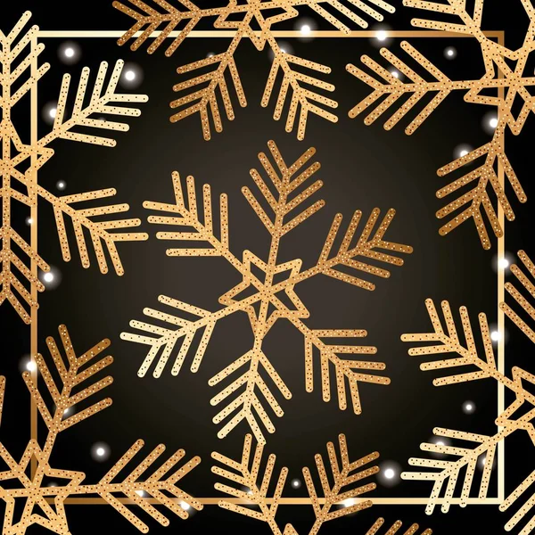 Golden snowflake light decoration christmas — Stock Vector