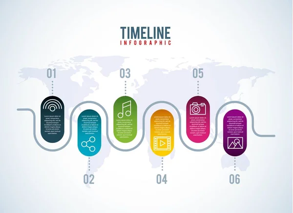 Timeline infographic world social media network — Stock Vector