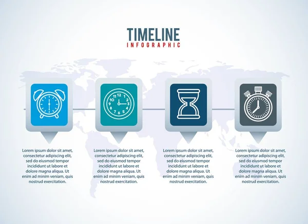 Timeline infografica mondo business clock design — Vettoriale Stock