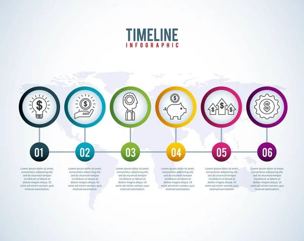 Timeline infographic world money financial saving creativity — Stock Vector