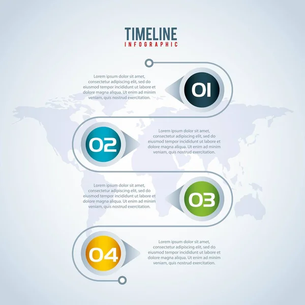 Timeline infographic world pointer map presentation — Stock Vector