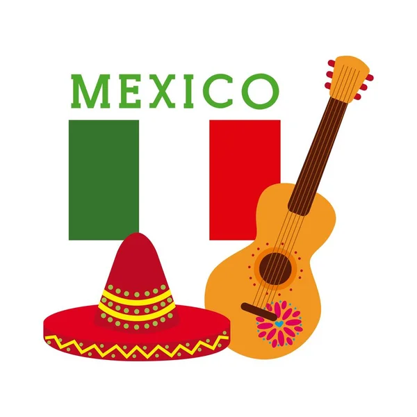 México violão festivo e celebração da bandeira — Vetor de Stock
