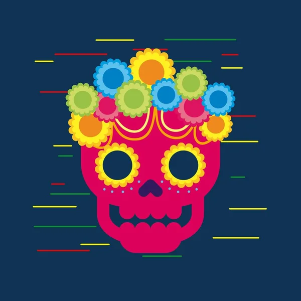 Day of the dead skull with floral ornament blue background — Stock Vector
