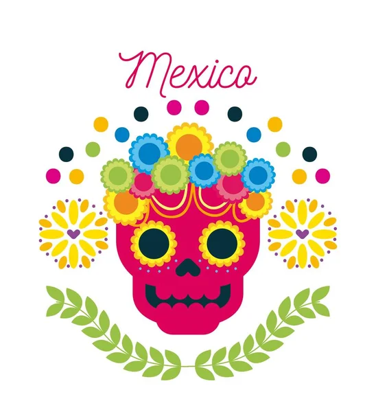 Mexico day of the dead skull with floral ornament — Stock Vector