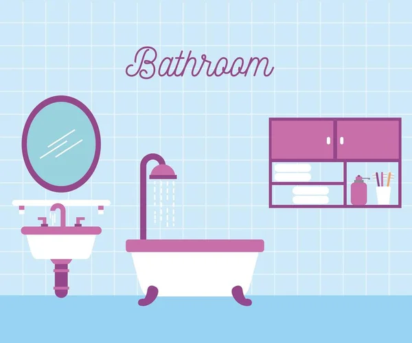 Cuarto de baño ducha lavabo y espejo gabinete — Archivo Imágenes Vectoriales