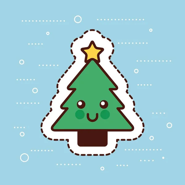 Kawaii рождественская елка сосновая звезда счастливое украшение мультфильм — стоковый вектор