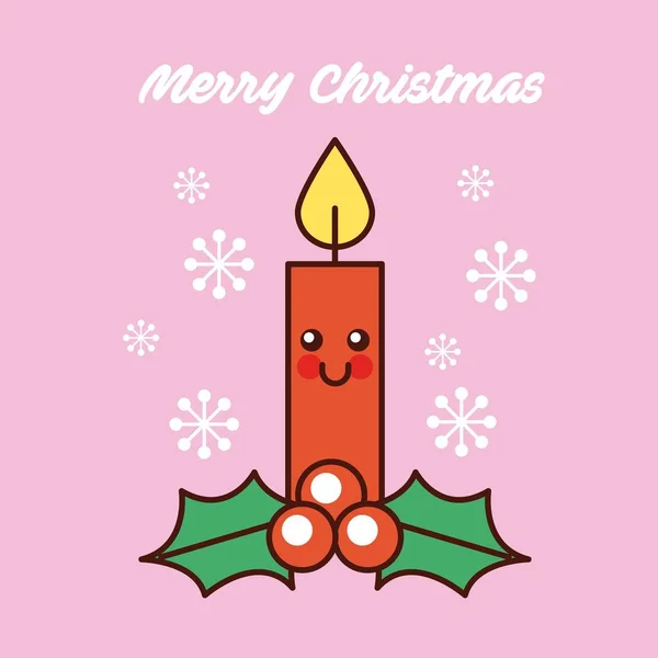 Frohe Weihnachten kawaii rote Kerze glücklich Dekorationskarte — Stockvektor