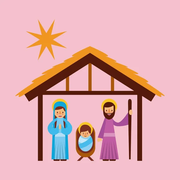 Crăciun fericit Sfânta familie scena religioasă tradițională a ieslei — Vector de stoc