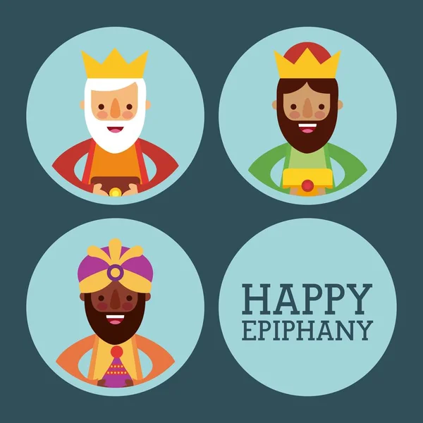 Feliz epifanía tres reyes de Oriente celebración — Vector de stock
