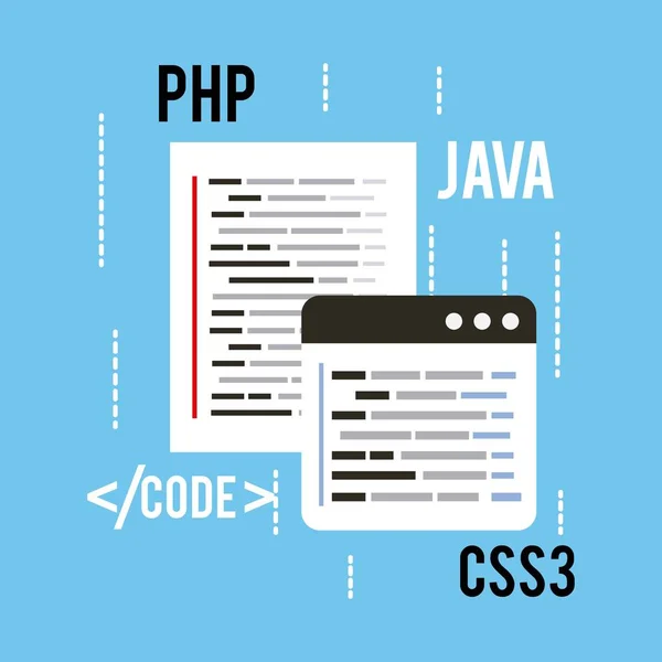 Concepto de programación web lenguajes código css3 php y java — Vector de stock