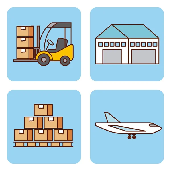 Conjunto de iconos de entrega logística trabajo de envío — Vector de stock