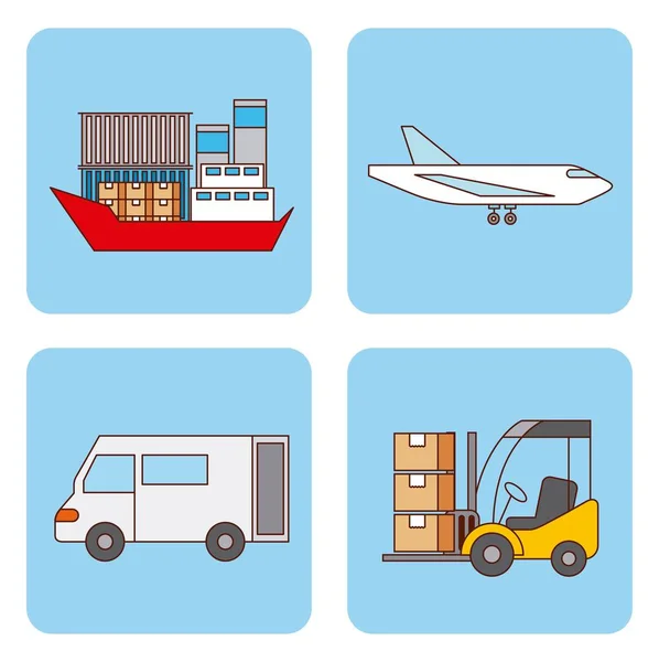 Conjunto de transporte logístico marítimo y de entrega — Vector de stock