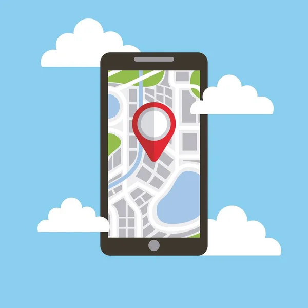 Navigation smartphone pin map destination technology — Stock Vector